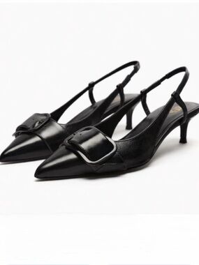 ZARA Slingback Leather Kitten Heel Shoes | Size US 8 EU 39 | Excellent Condition